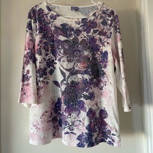 Laura Scott long-sleeved purple blouse. Size: Large.